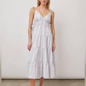 NWT🌿RAILS Tie-shoulders Striped Tiered Sleeveless Midi Cotton Dress